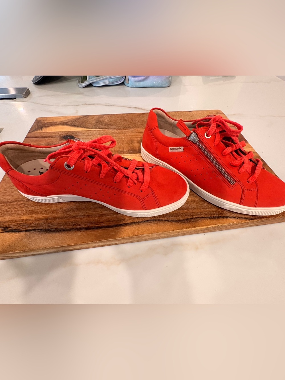 Mephisto Woman’s Nikita Bright Red Lace-Up Sneakers with Side Zip